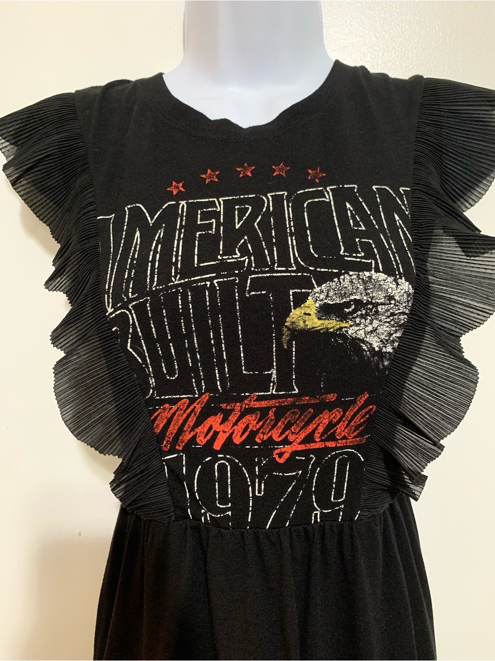 Torrid Motorcycle Graphic Ruffle Sleeve Midi Dress Black Size 1